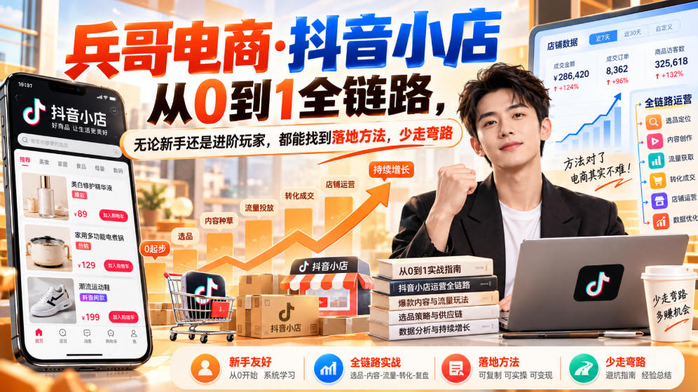 【无水印】兵哥电商·抖音小店从0到1全链路,无论新手还是进阶玩家,都能找到落地方法,少走弯路(更新9月) 【无水印】兵哥电商·抖音小店从0到1全链路,无论新手还是进阶玩家,都能找到落地方法,少走弯路(更新9月)