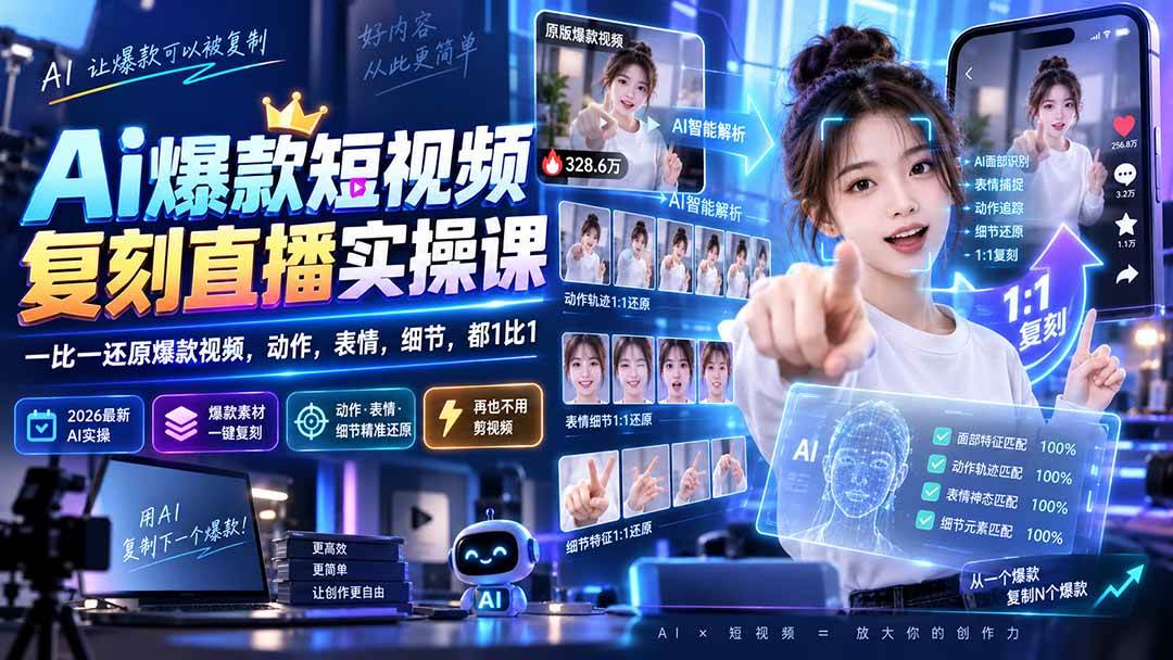(20304期)最新Ai爆款短视频复刻直播实操课,一比一还原爆款视频,动作,表情,细节,都1比1 (20304期)最新Ai爆款短视频复刻直播实操课,一比一还原爆款视频,动作,表情,细节,都1比1