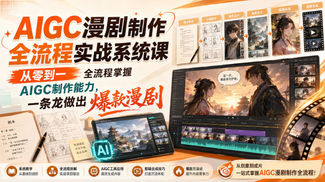 AIGC漫剧制作全流程实战系统课,从零到一全流程掌握AIGC制作能力,一条龙做出爆款漫剧