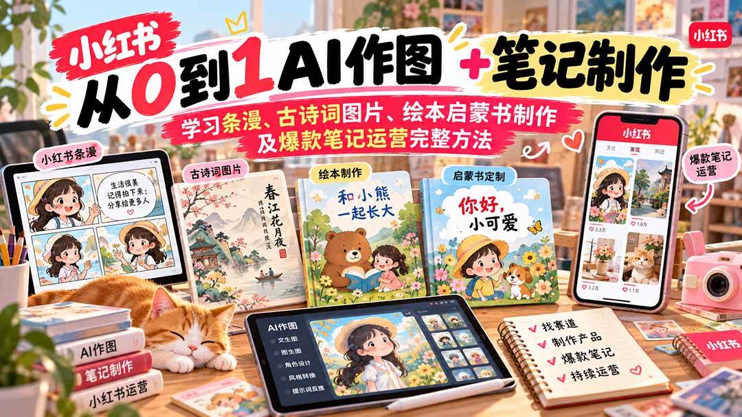 (20655期)2026小红书AI内容创作从0到1:学习条漫、古诗词图片、绘本启蒙书制作及爆款笔记运营完整方法 (20655期)2026小红书AI内容创作从0到1:学习条漫、古诗词图片、绘本启蒙书制作及爆款笔记运营完整方法