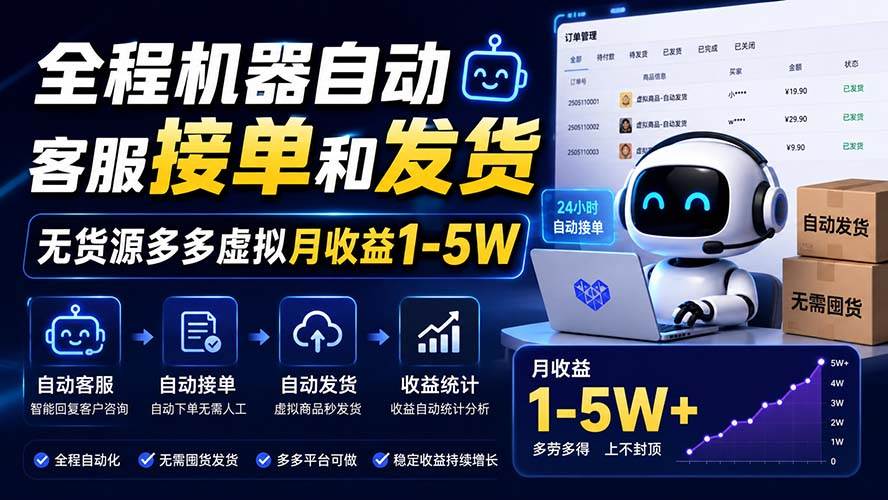 (20119期)全程机器自动客服接单和发货,无货源多多虚拟月收益1-5W (20119期)全程机器自动客服接单和发货,无货源多多虚拟月收益1-5W